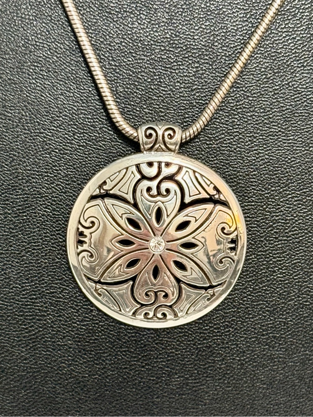 Brighton FLORENCIA Round Filagree Disc Silver Tone Pendant Necklace
